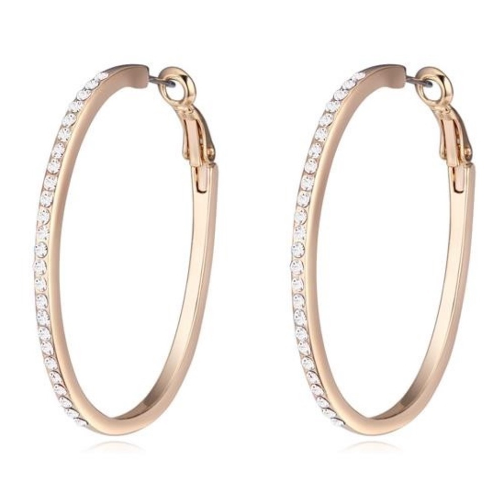 Gold Oval Crystal Pave Hoop Earrings with Swarovski Crystals